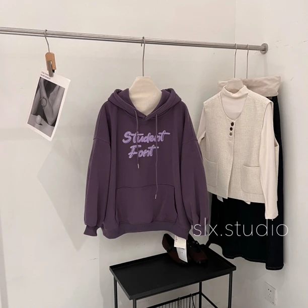 slx@ 852 卫衣连帽加绒字母口袋