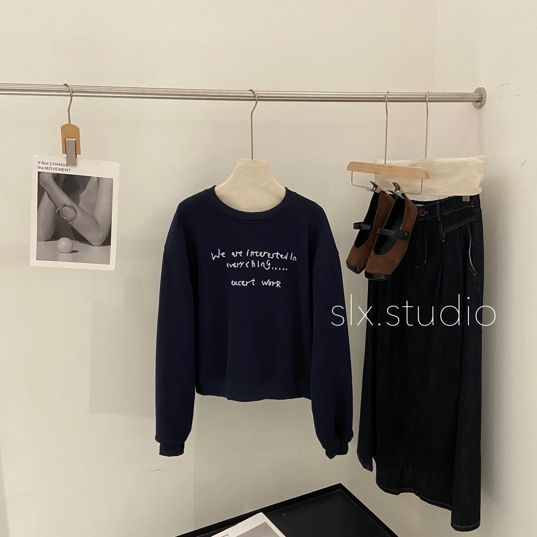 slx@ 8221 加绒卫衣We花体字母