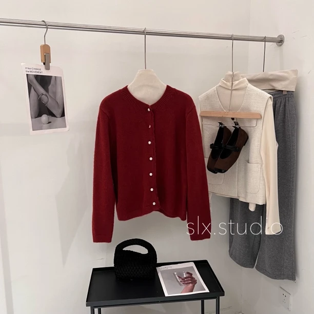 slx@ 6768 毛衣珍珠排扣花边