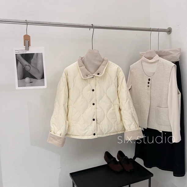 slx@ 20038 羽绒服翻领菱格纹