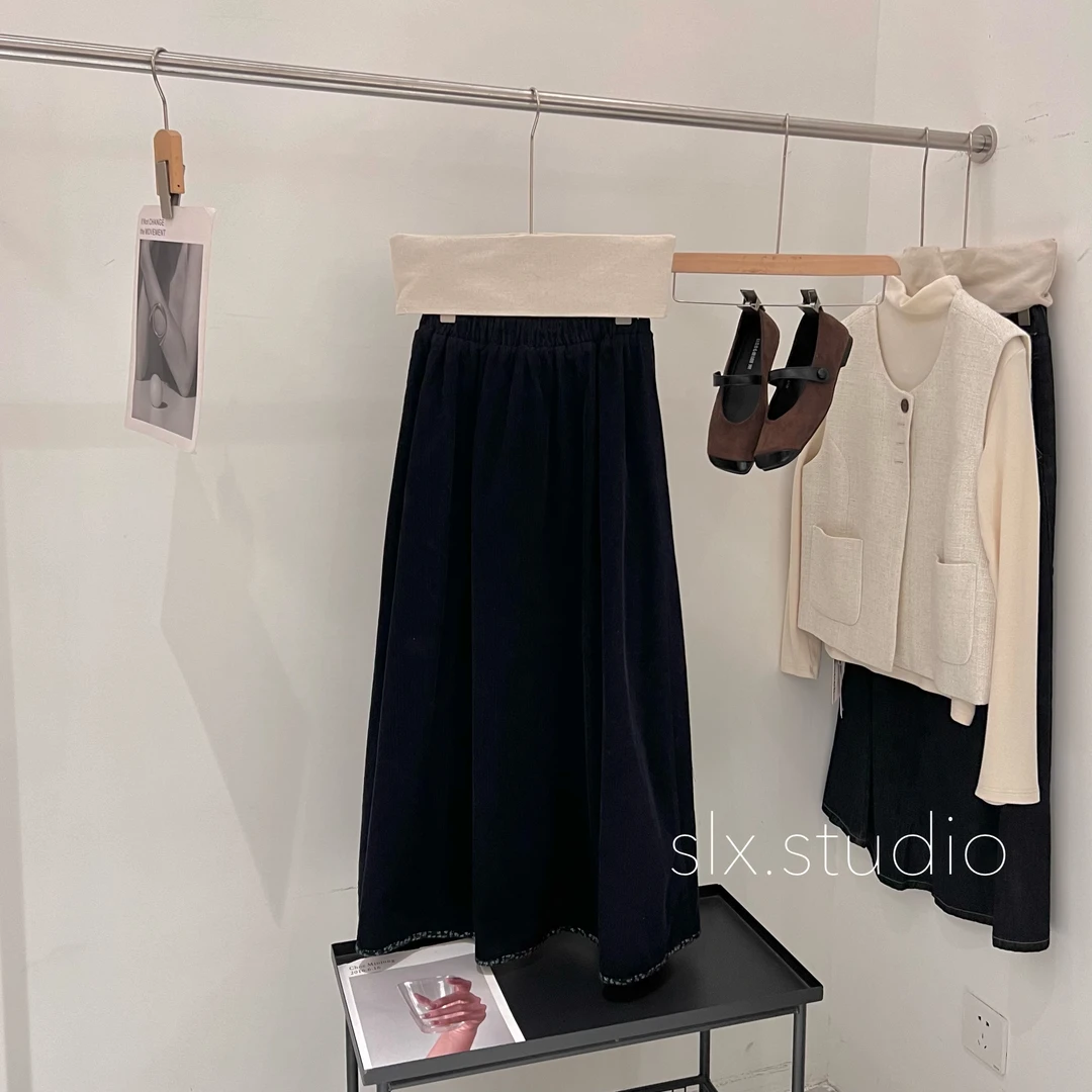 slx@ 692 灯芯绒花边半裙