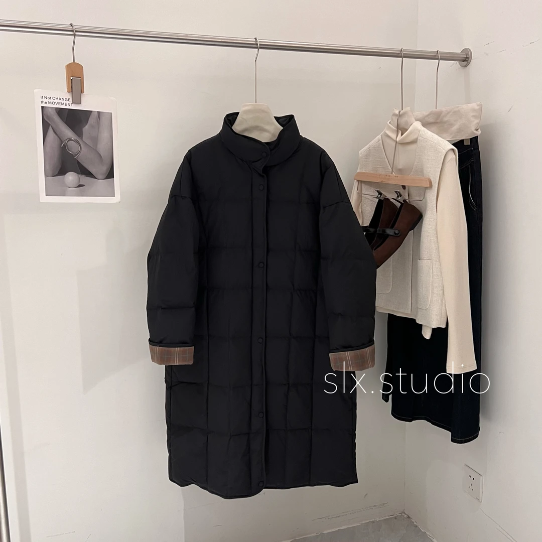 slx@ 18767 羽绒服长款格子袖口