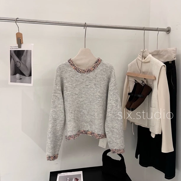 slx@Y 137 毛衣小香彩纱拼边