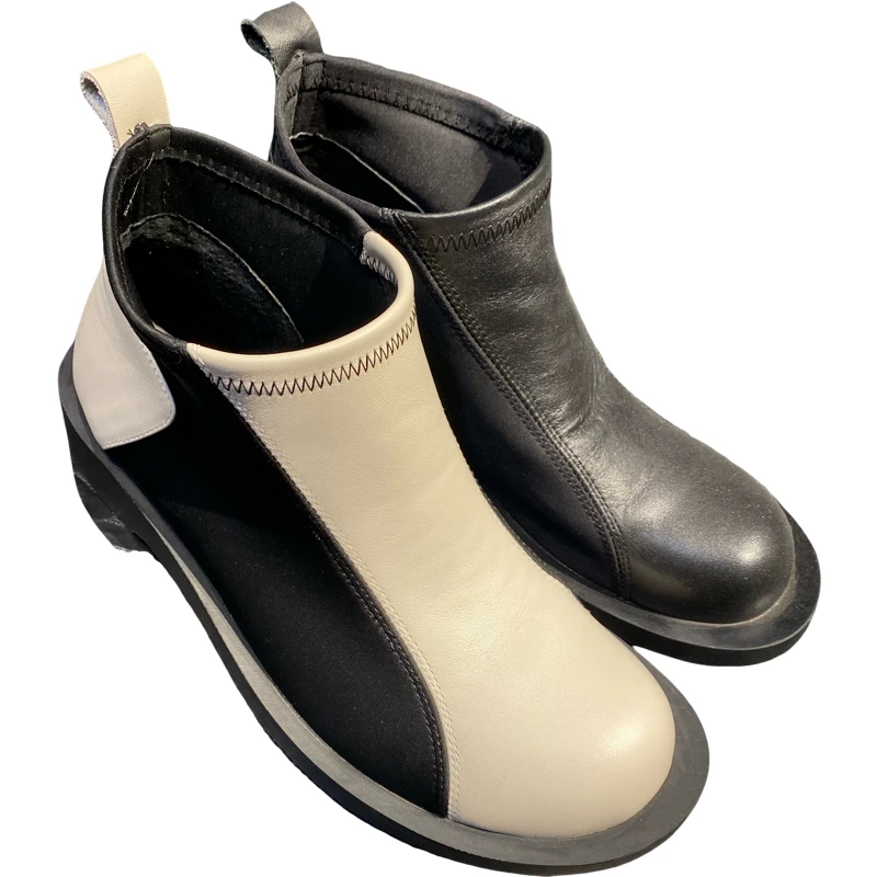 1713-25时尚百搭休闲－脚蹬松紧口粗跟女鞋圆头