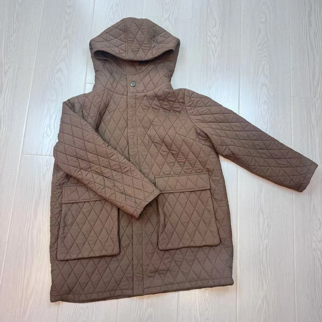 137冬季中长款菱格连帽棉服保暖秋冬显瘦百搭外套