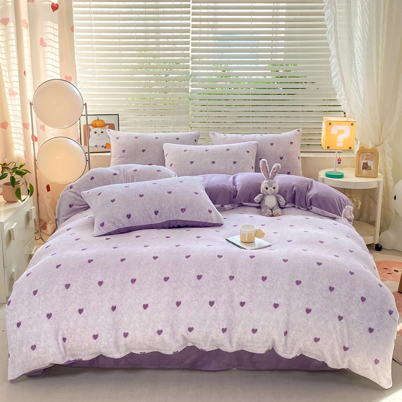 2024秋冬加厚双面牛奶绒四件套冬季保暖活性印花床裙款床单