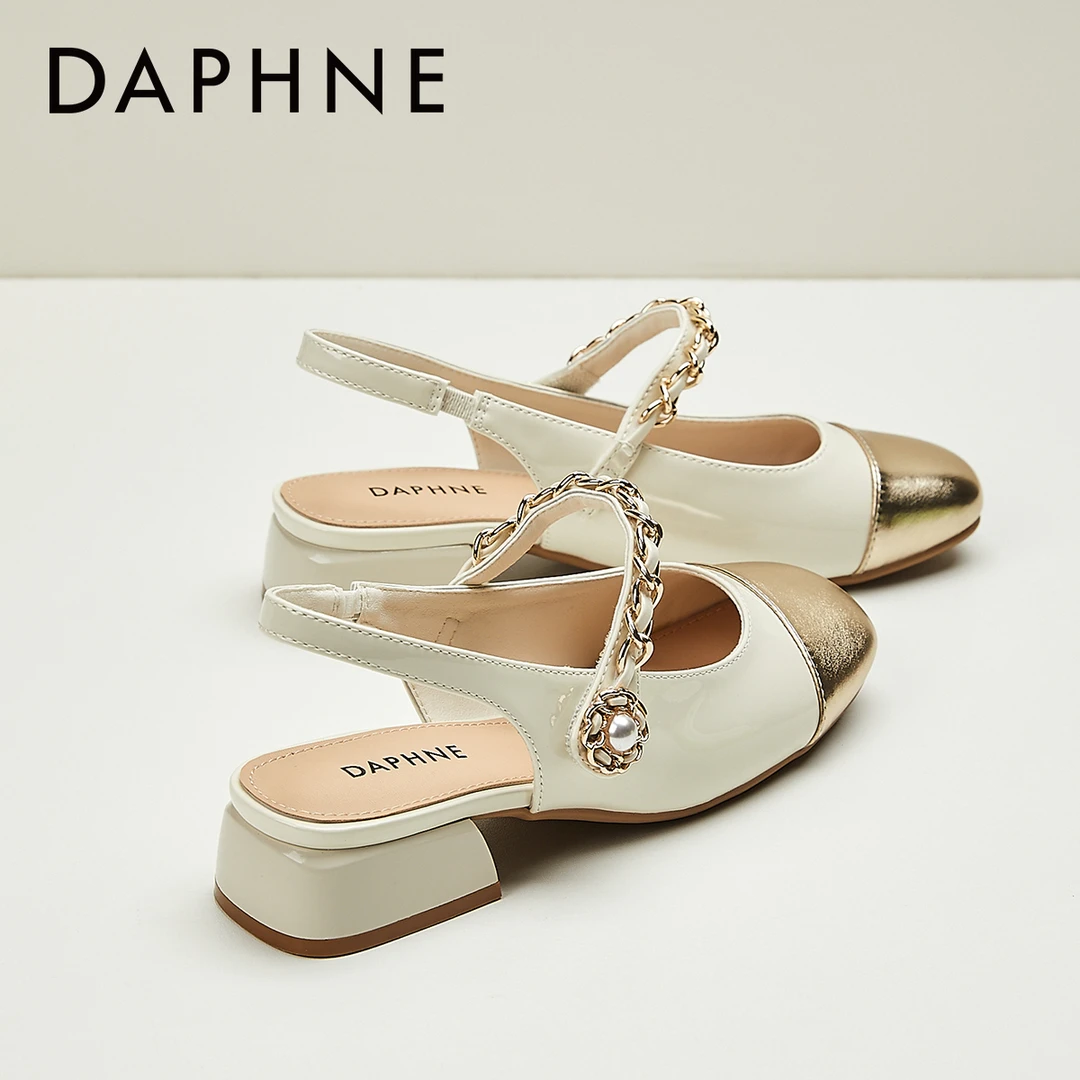 达芙妮包头凉鞋女款2025新款夏季气质粗跟后空夏天法式玛丽珍女鞋