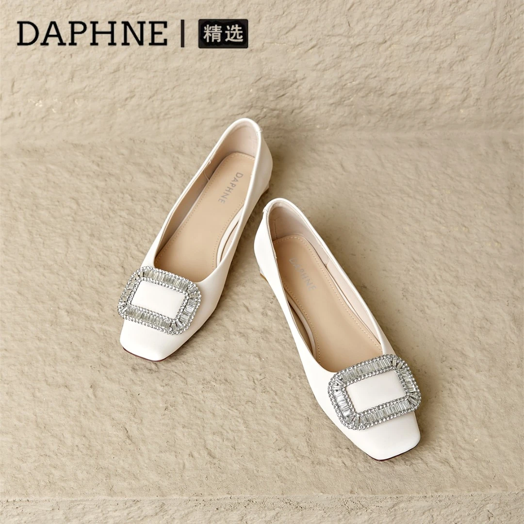 达芙妮平底浅口水钻单鞋女2025新款秋季方头软底舒适一脚蹬豆豆鞋