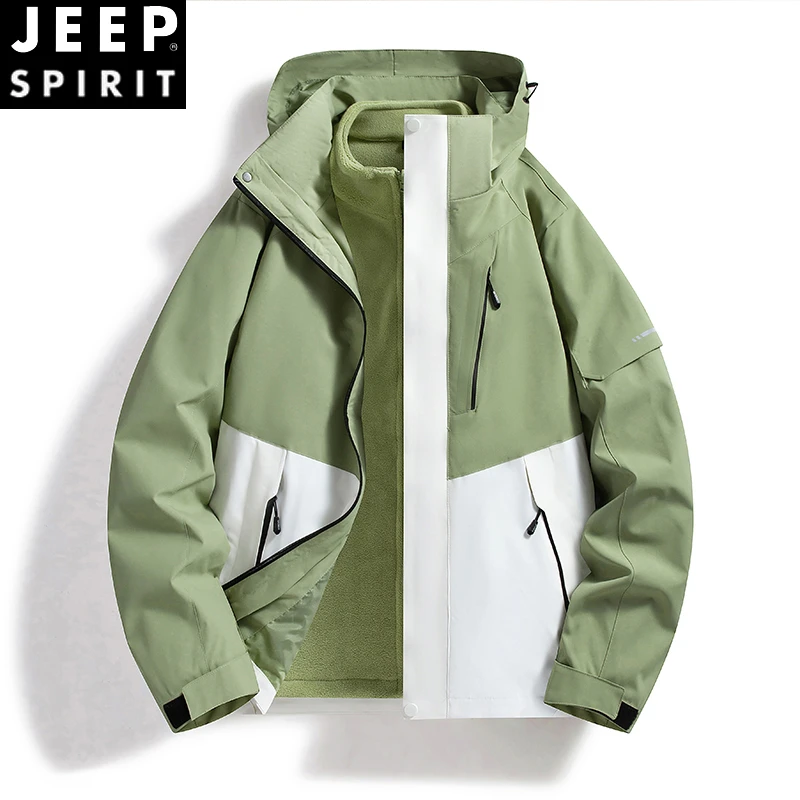 JEEPSPIRIT冲锋衣男女三合一可拆卸户外防风防水加绒登山夹克外套
