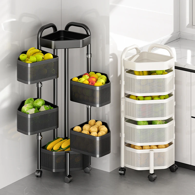 厨房旋转落地多层多功能收纳置物架果蔬三角放菜零食置物架小推车