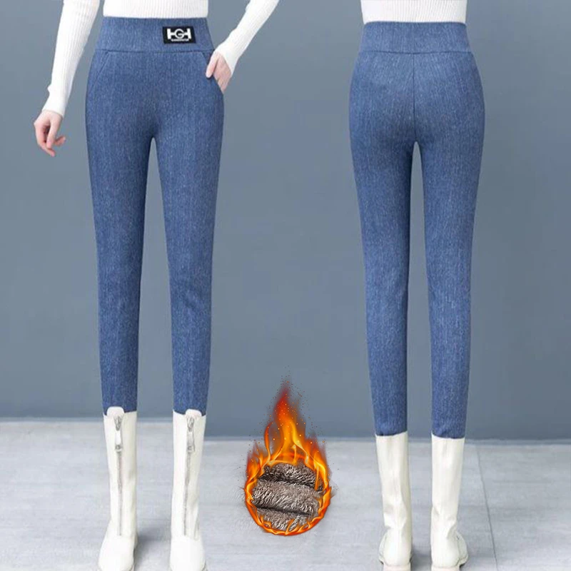 加绒加厚打底裤女外穿冬季新款2025高腰显瘦铅笔裤修身小脚裤靴裤