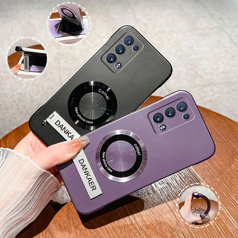 适用OPPO Reno5系列超薄无边框实用防摔保护套带支架高级感手机壳