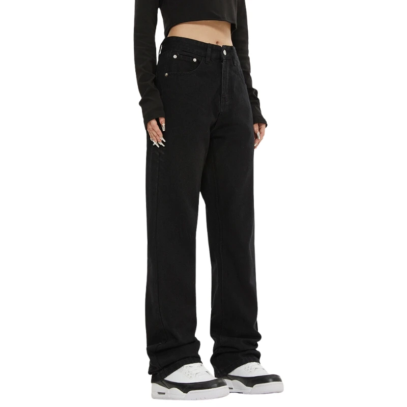 ZLAYCO美式高街黑色牛仔裤男女国潮百搭直筒基础微喇显瘦长裤子