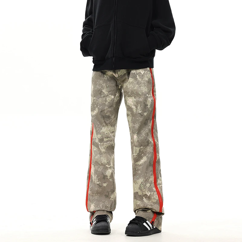 ZLAYCO美式街头嘻哈迷彩裤男女小众运动宽松直筒冲锋休闲拉链长裤