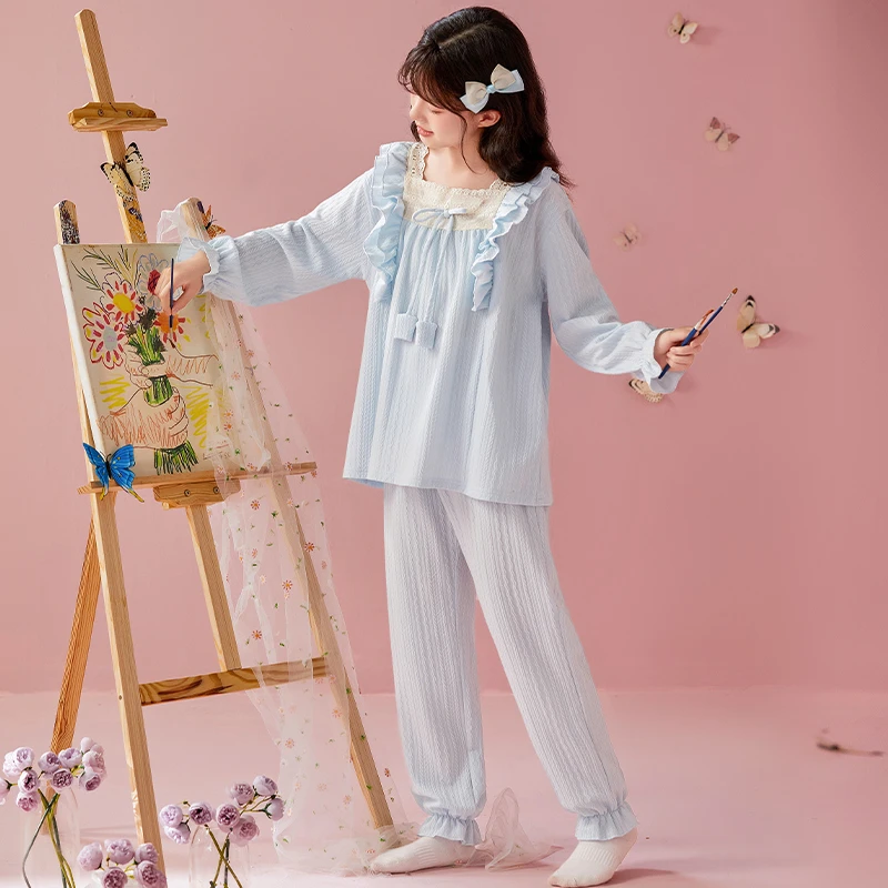 【亲子款】女童睡衣家居服棉质带胸垫甜美公主风中大女童家居服套装