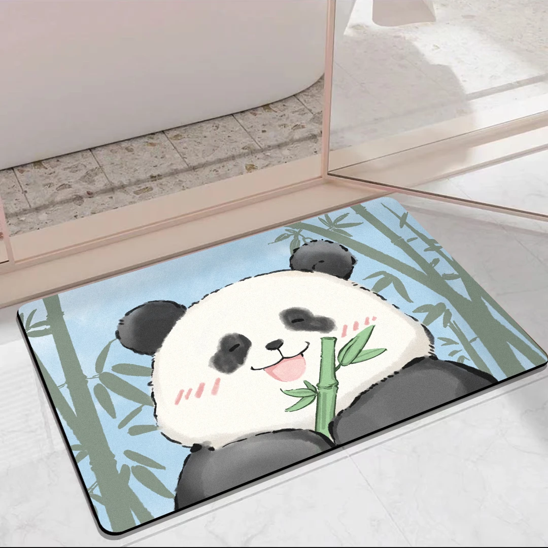熊猫浴室地垫卫生间硅藻泥吸水垫子厕所门口防滑脚垫卫浴进门地毯