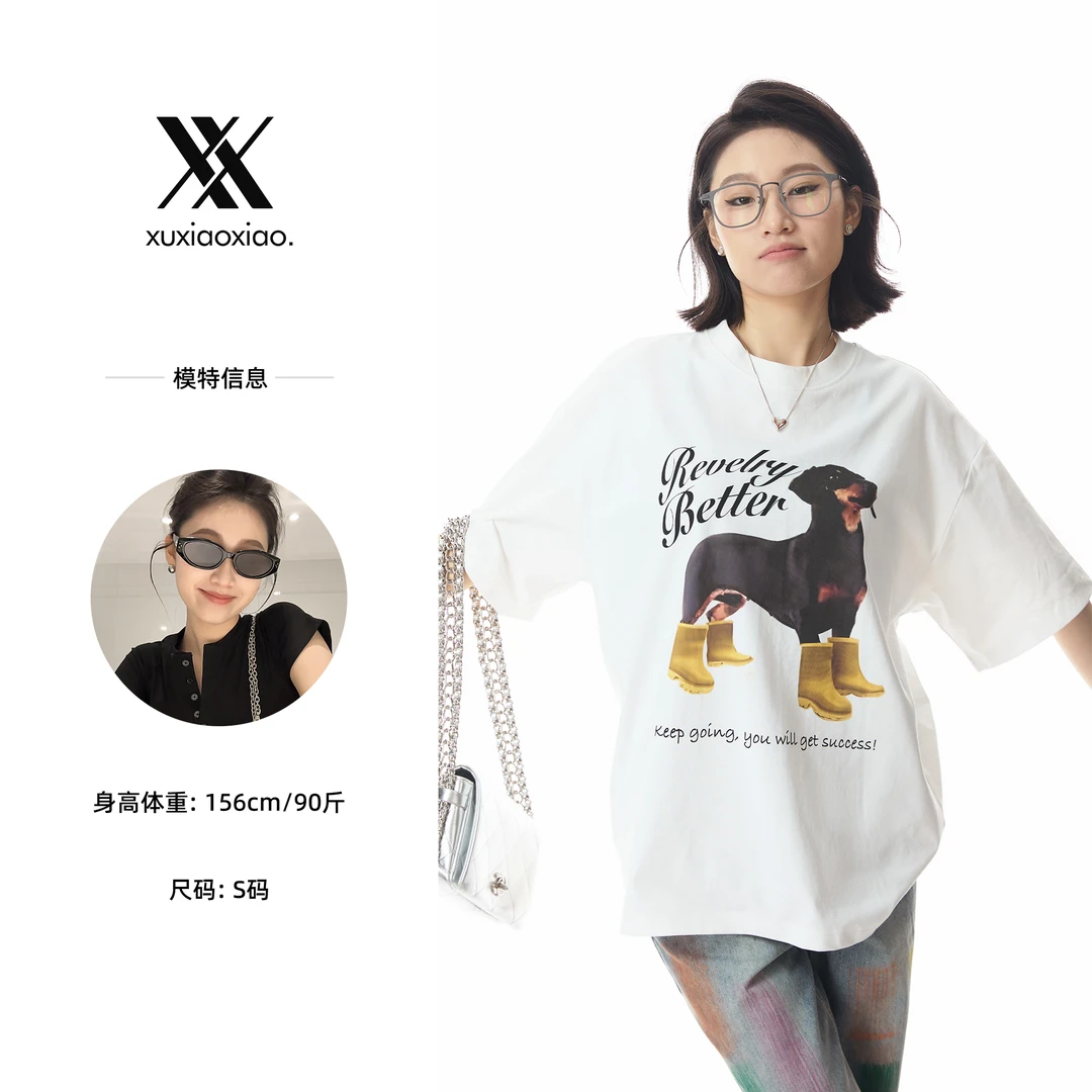XIAOXIAO【南法街头】小狗短袖T恤春夏款宽松显瘦圆领上衣女设计感