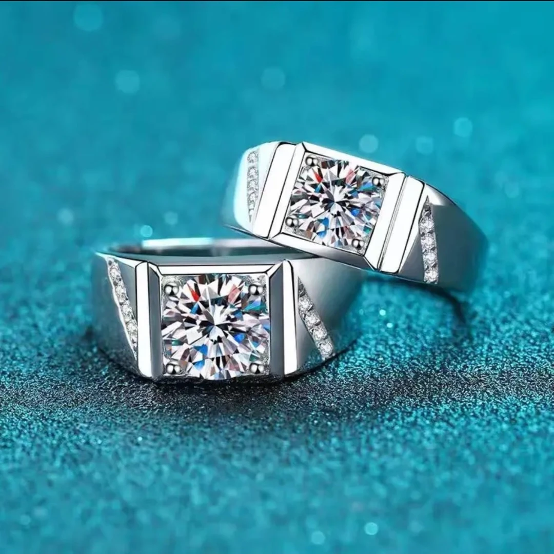 925银莫桑石戒指 经典戒指男款(0.5ct-5ct)925银镶嵌莫桑石