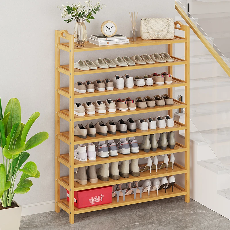 简易家用门口鞋架子入户室内收纳小窄非实木鞋柜简约多层竹置物架