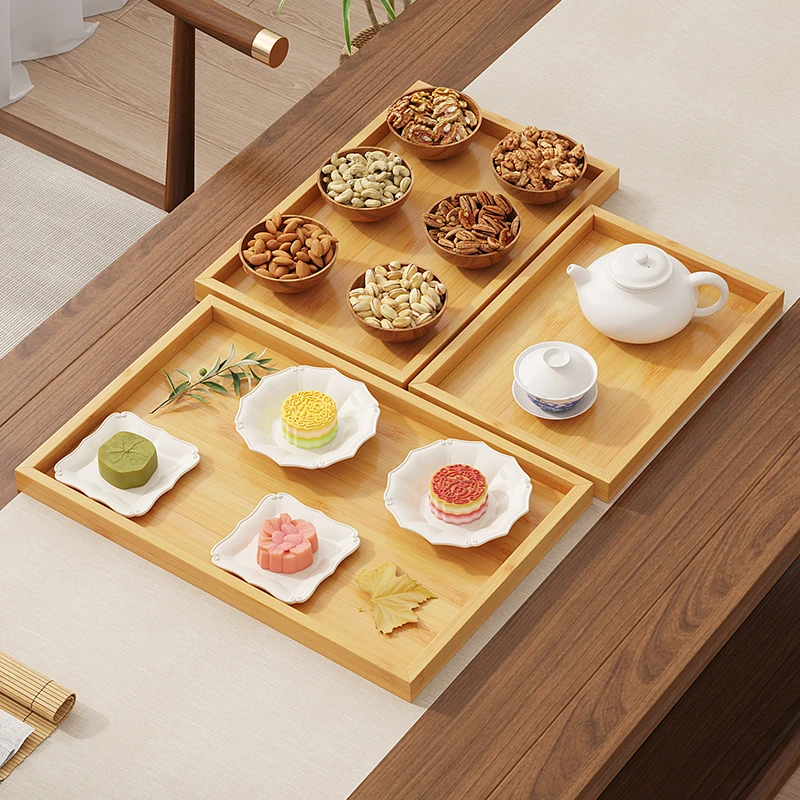 竹制茶水托盘餐盘家用简约下午茶点心茶楠竹盘长方形搁板储物收纳