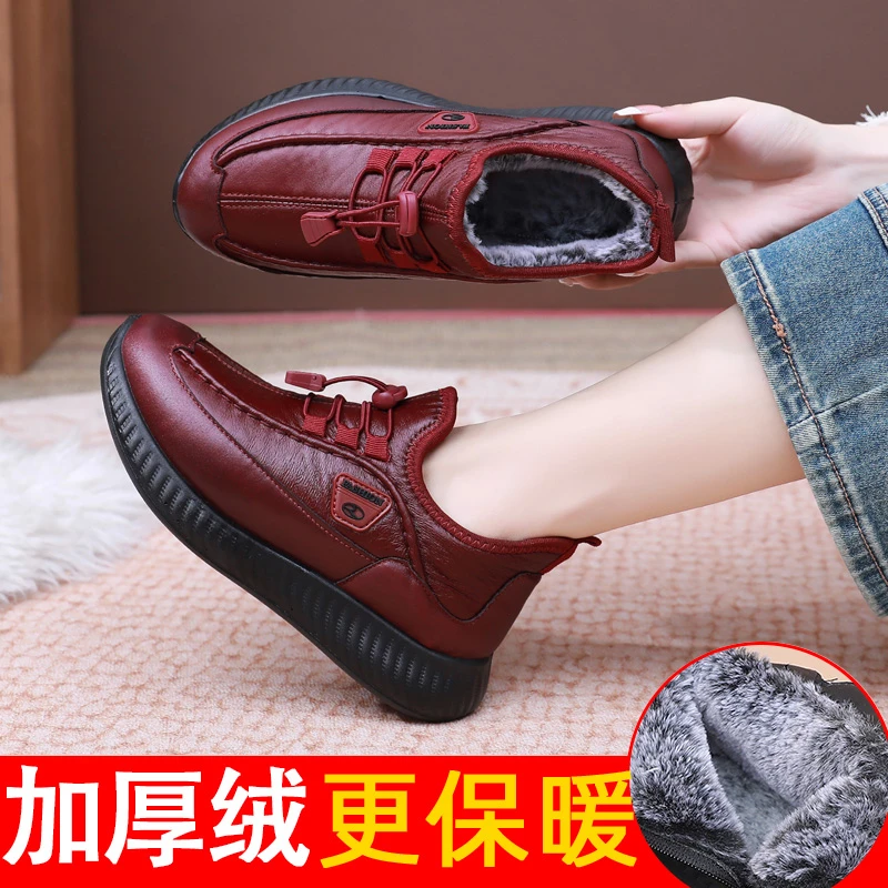 老北京布鞋女冬季棉鞋中年加绒加厚休闲雪地靴防水防滑老人妈妈鞋