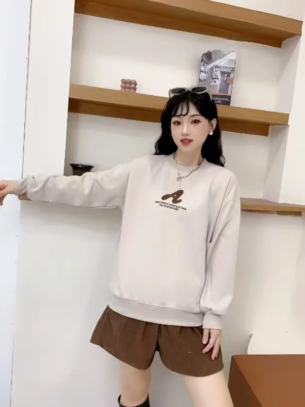 W204-时尚百搭长袖圆领卫衣修身显瘦气质字母纯色上衣