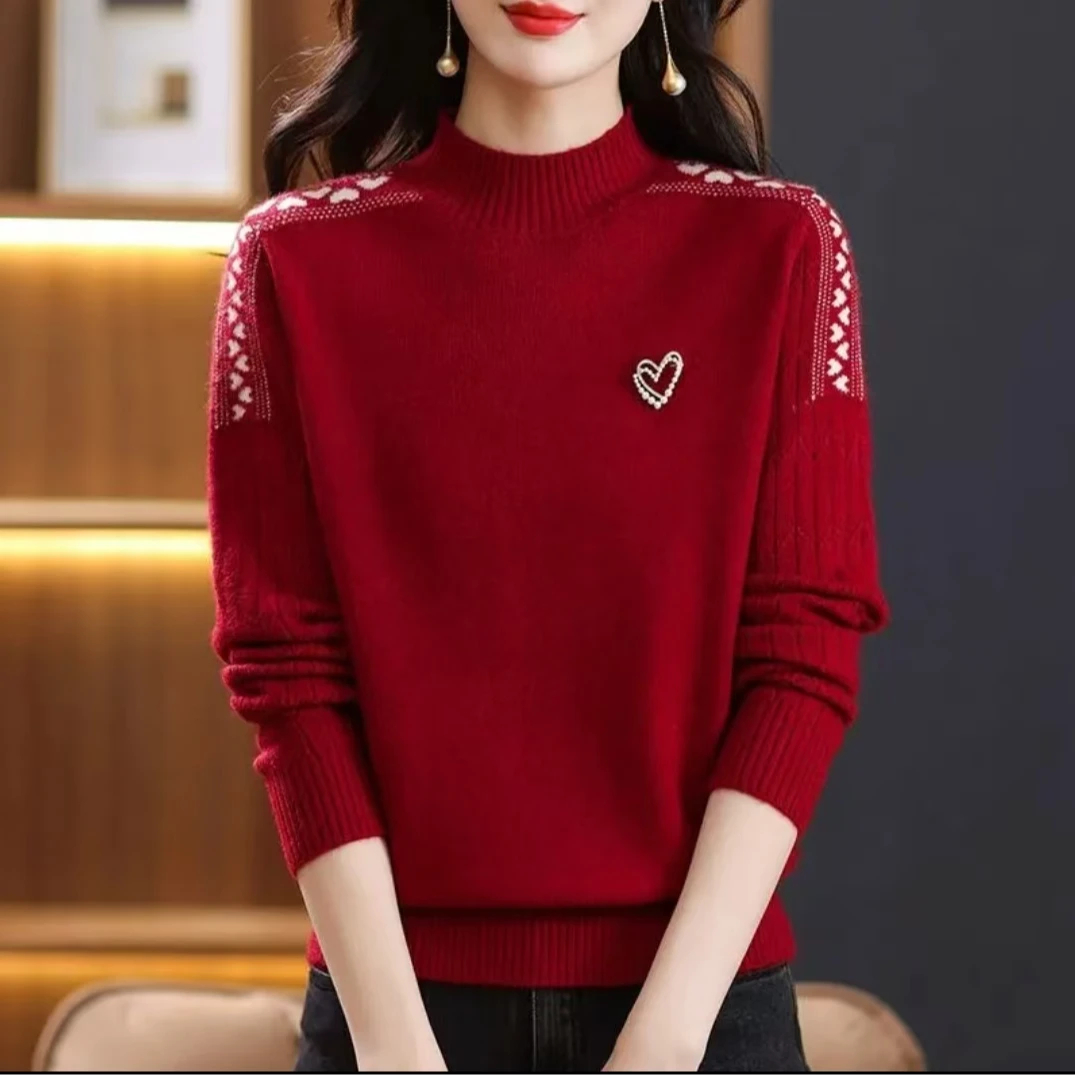 D567秋冬新款半高领时尚洋气内搭针织衫妈妈装打底衫