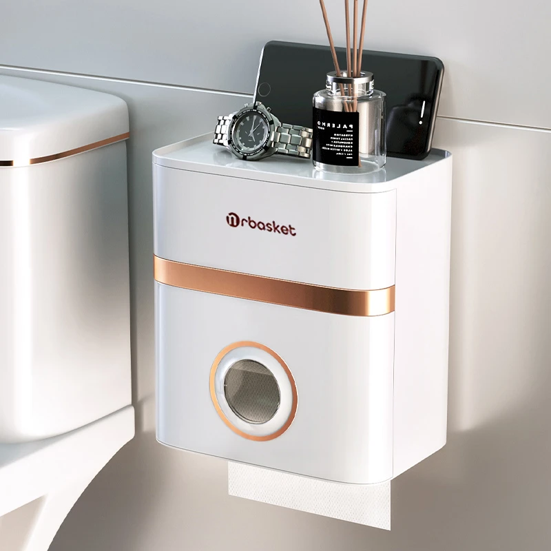 Howsentrip卫生间纸巾盒壁挂式厕所抽纸盒轻奢厕纸盒免打孔卷纸架