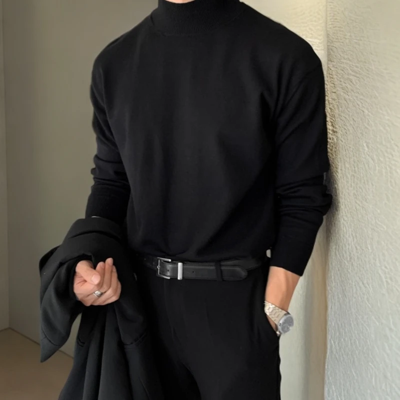 男士保暖内搭男t袖秋冬季德绒半高领长袖打底衫上衣冬天加绒高领
