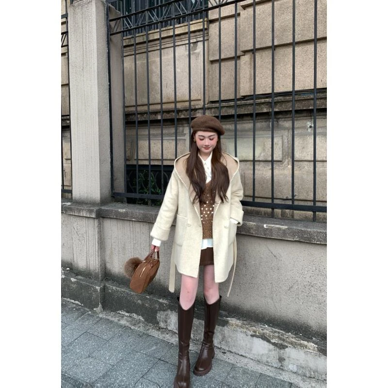 NANJIE/楠姐【北海道初遇】秋冬连帽保暖中长款羊毛大衣XNS6102