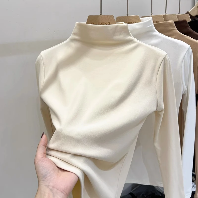 【爆款清仓】秋冬螺纹德绒半高领打底衫女内搭保暖长袖t恤女上衣02#