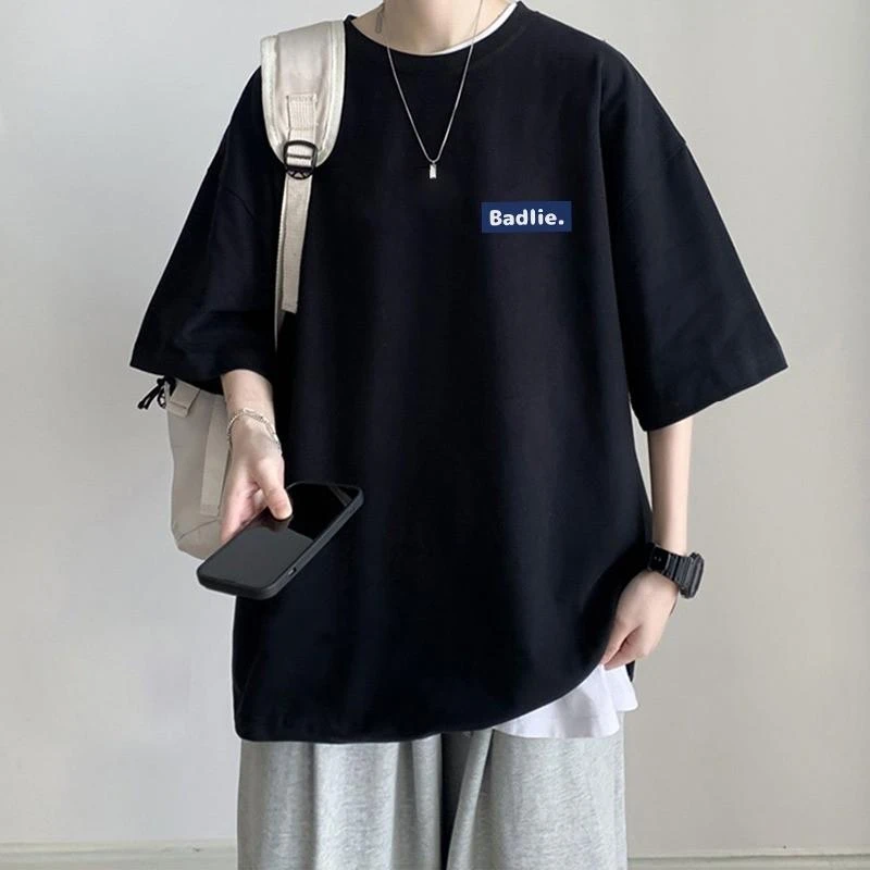 纯棉重磅ins帅气青少年短袖男士大码t恤2024夏季宽松潮流港风体恤