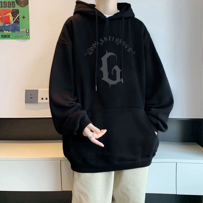 重磅痞帅青少感男装宽松连帽卫衣秋冬慵懒风潮流休闲加厚帽衫上衣