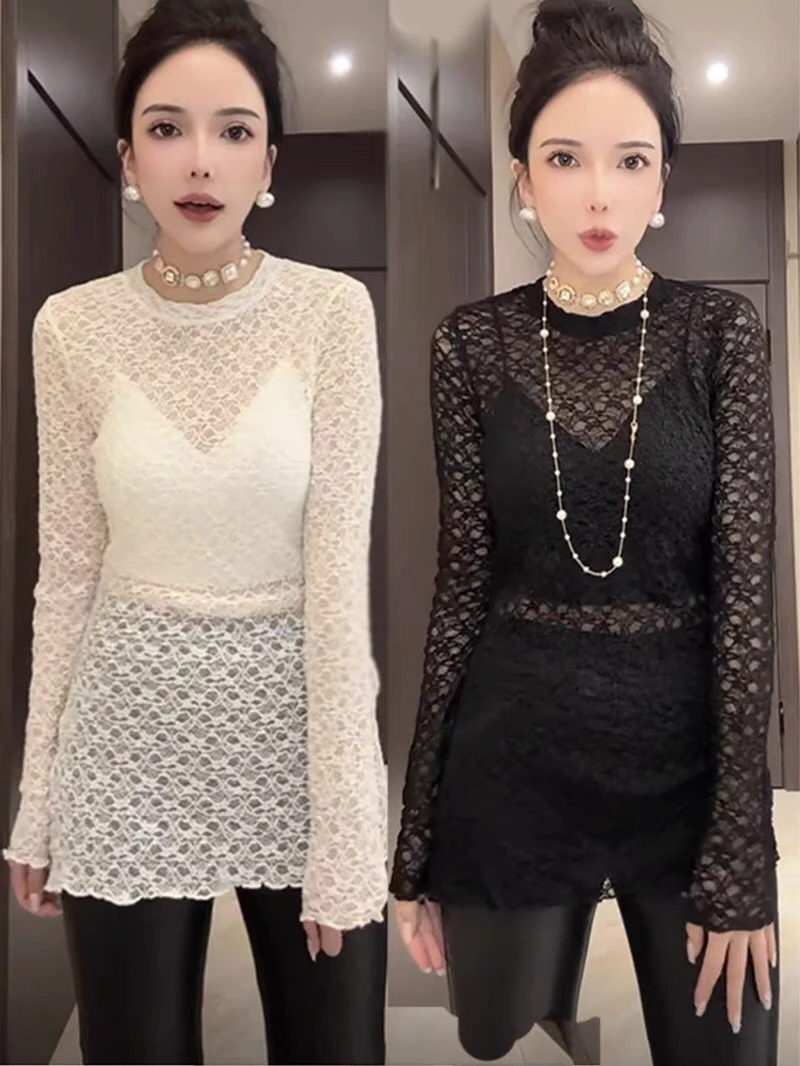 大码蕾丝打底衫D6836