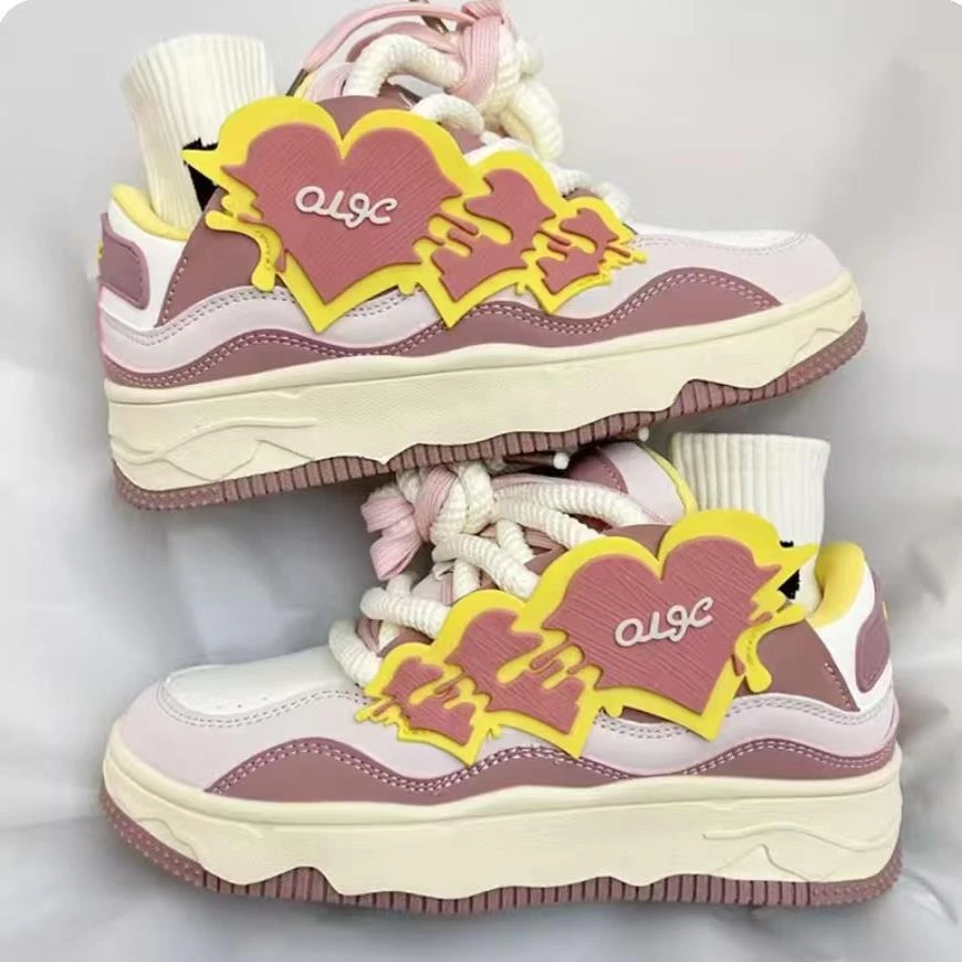 2024新款小众高街面包鞋国潮字母运动鞋情侣板鞋  S17粉色