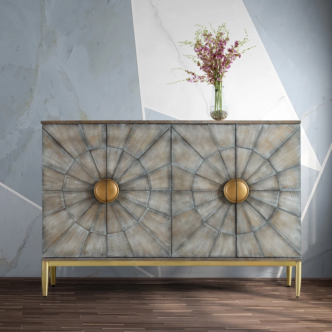 美式鞋柜RLX008实木拼花四门鞋柜美式新中式客厅家用隔断玄关