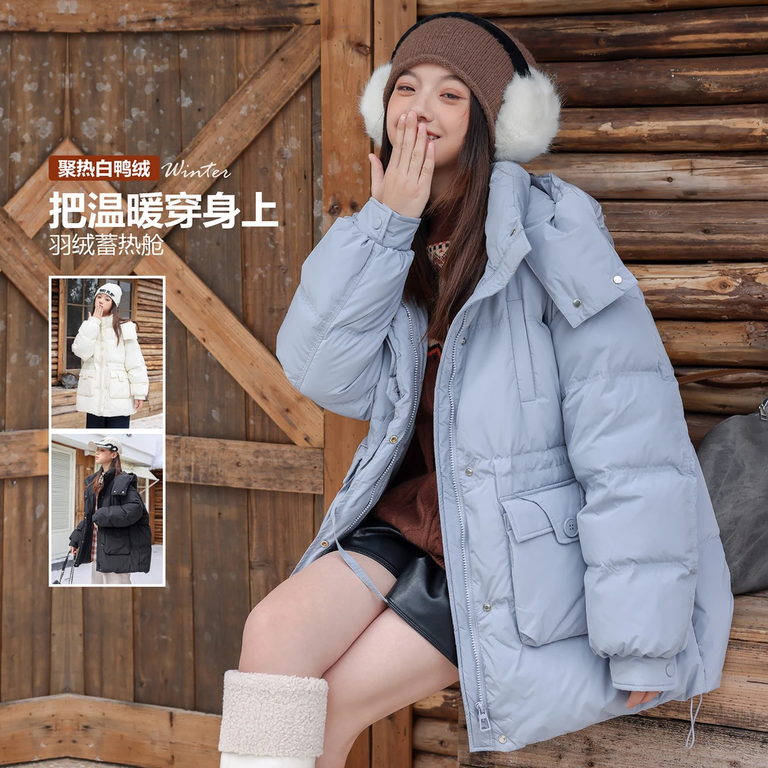 现货10412女大童加厚羽绒服冬装2024新款初中生收腰连帽保暖上衣