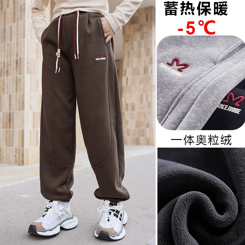 反季女童裤子加绒秋冬款女大童长裤加厚一体绒运动卫裤潮