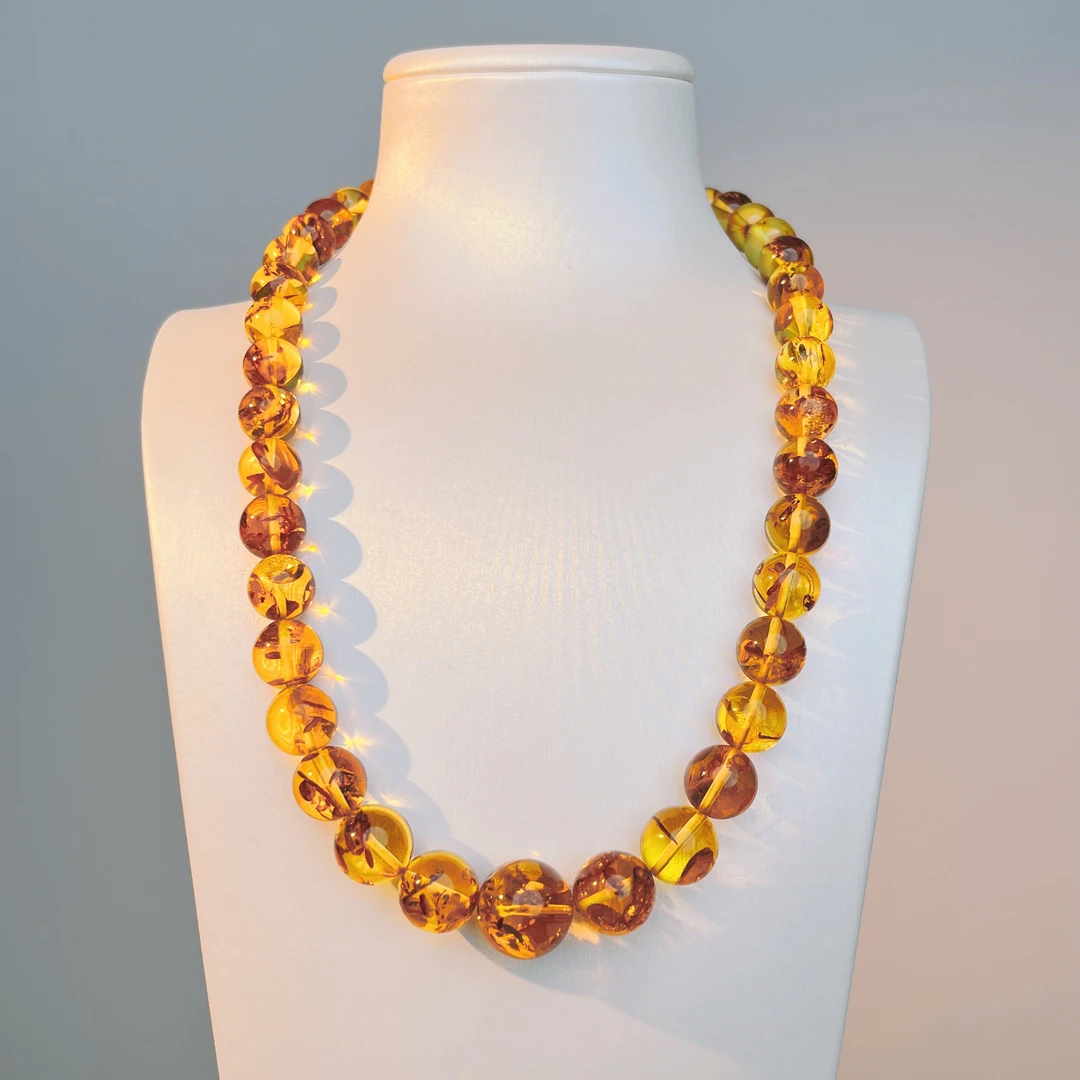 夏歌珠宝-天然俄料花珀11+16+项链气质链子珠珠精美时尚中古潮流