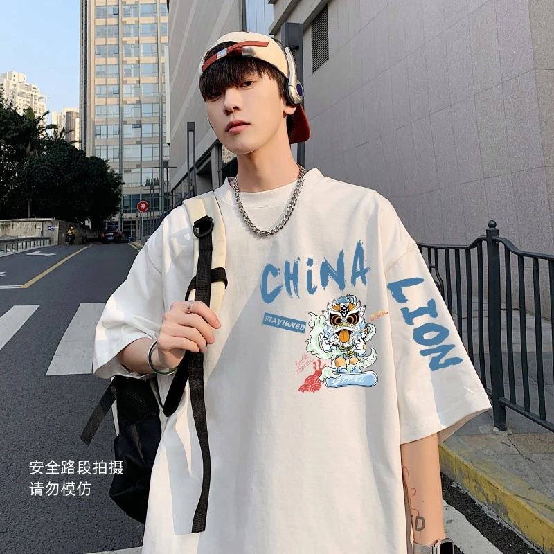 霄桂姿夏季新款重磅纯棉短袖圆领时尚潮流印花半袖休闲运动T恤