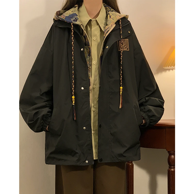 霄桂姿冲锋衣男情侣新款假两件ins秋季棒球服夹克新中式国风上衣