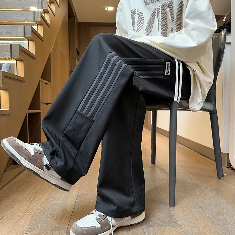 霄桂姿秋季新款直筒裤潮流青少年宽松拼接裤子男撞色休闲裤百搭