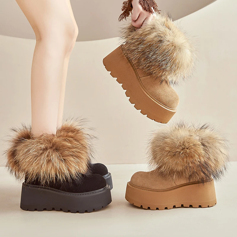 增高9cm雪地靴女冬新款保暖搭子防滑厚底内增高短靴加绒勃肯女鞋