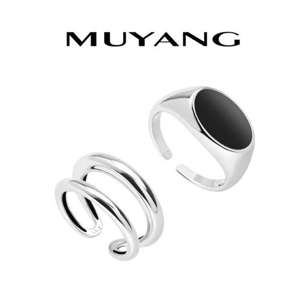 muyang/慕阳 925银戒指 纯银戒指女ins冷淡风个性几何椭圆印章戒