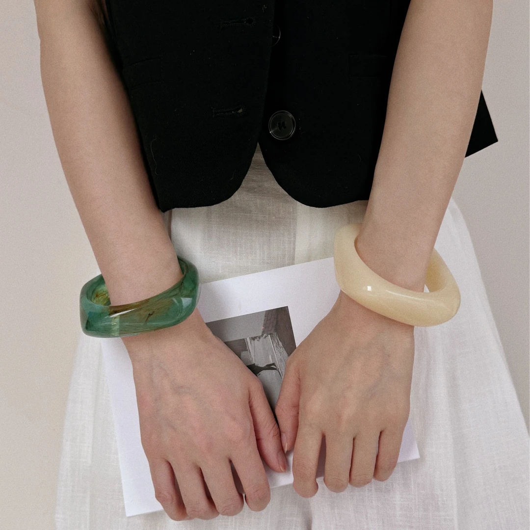 非金属树脂手镯 晕染理石花纹不规则手镯女ins复古亚克力小众手环