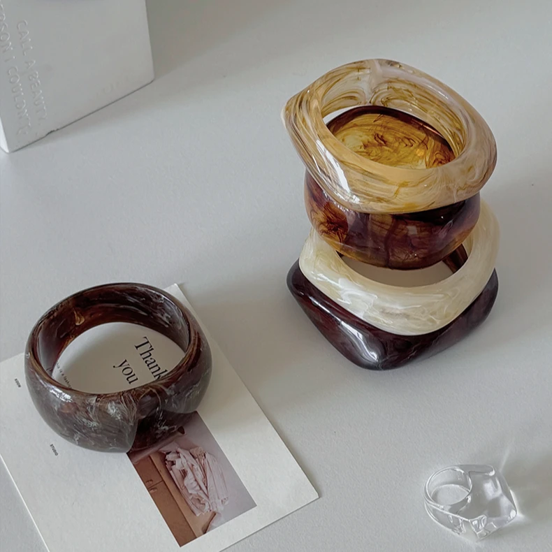 非金属树脂手镯 晕染理石花纹不规则手镯女ins复古亚克力小众手环