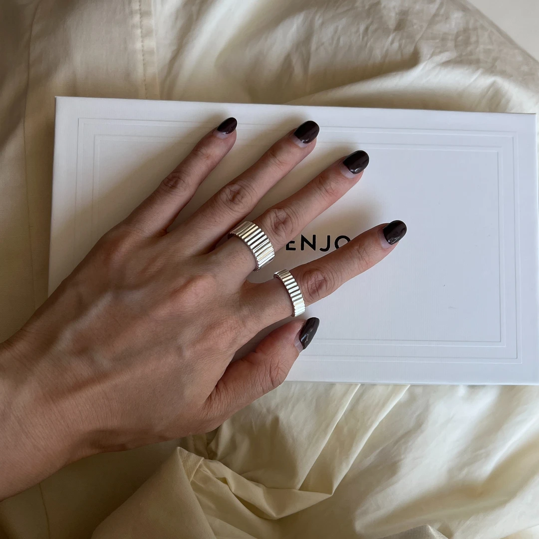 925银戒指 韩版极简小众高级设计感阶梯开口银戒个性百搭可调戒指