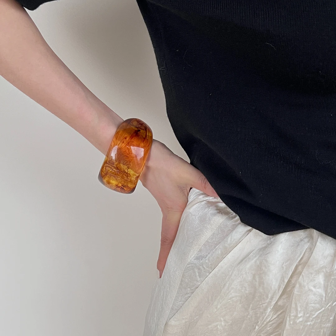 非金属树脂手镯 晕染理石花纹不规则手镯女ins复古法式小众手环