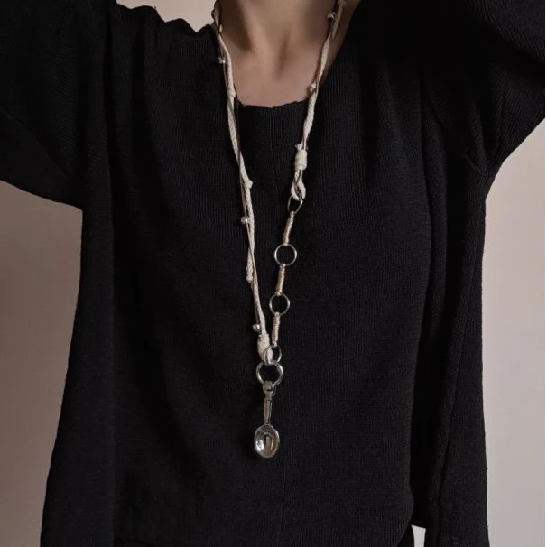 muyang/慕阳 铜合金项链 复古时尚小众个性拼接设计长款勺子项链