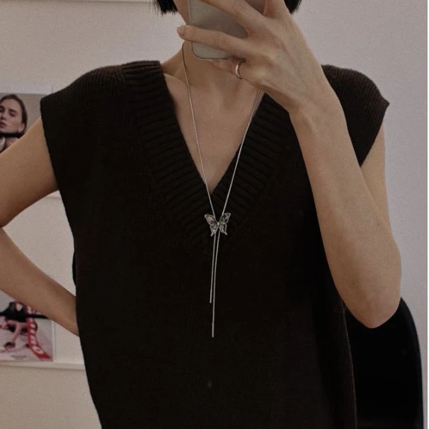 muyang/慕阳 铜合金项链 百搭轻奢气质复古小众长款个性蝴蝶项链